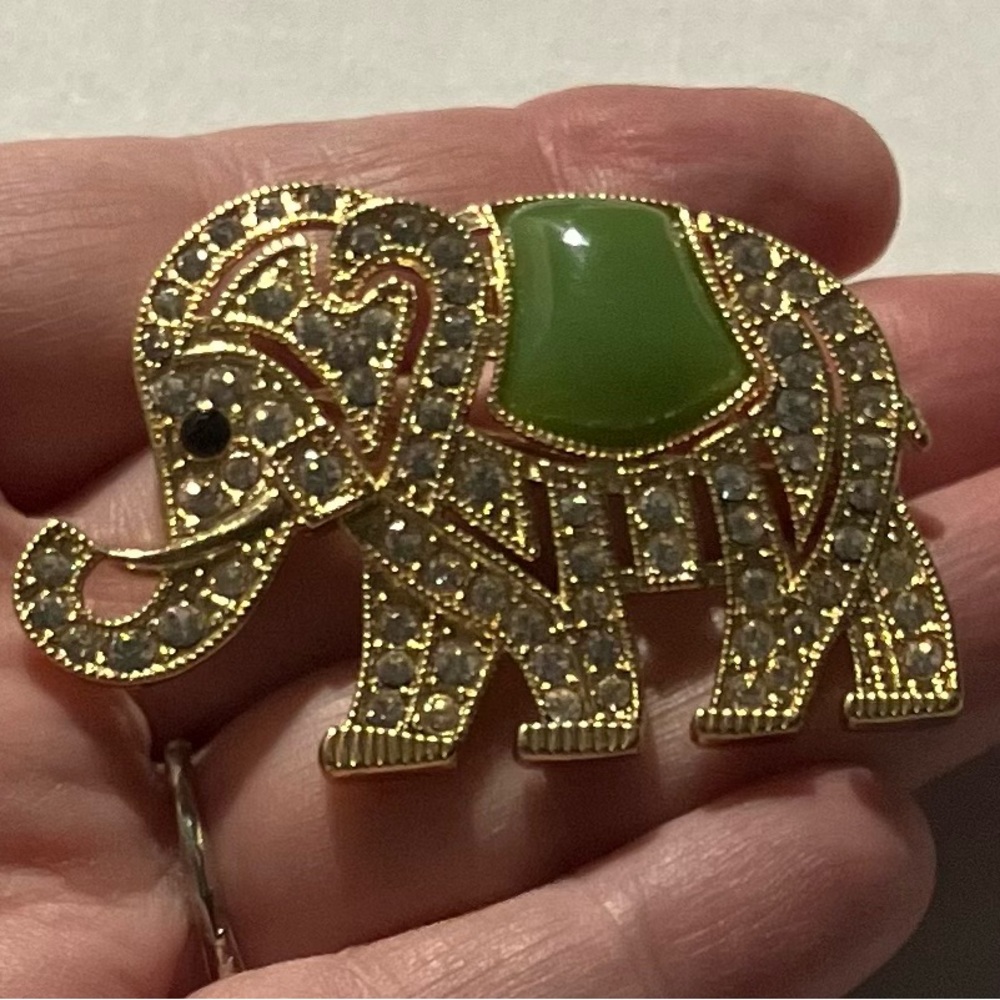 Monet Gold and Green Elephant Brooch